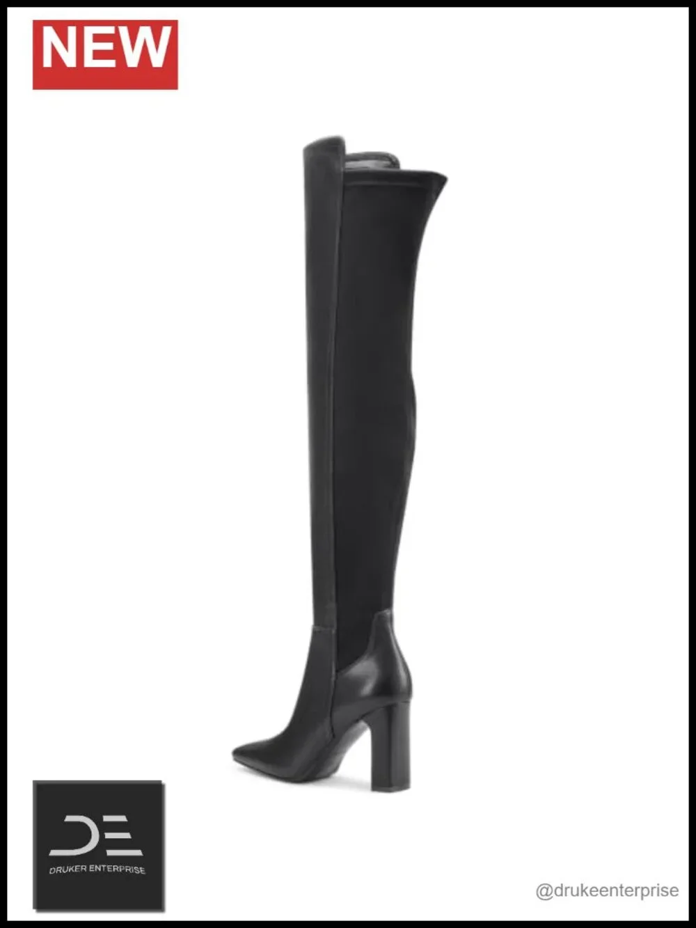 Women's Over the Knee Boots Chunky Heel Square Toe Faux Leather Stretch OTK